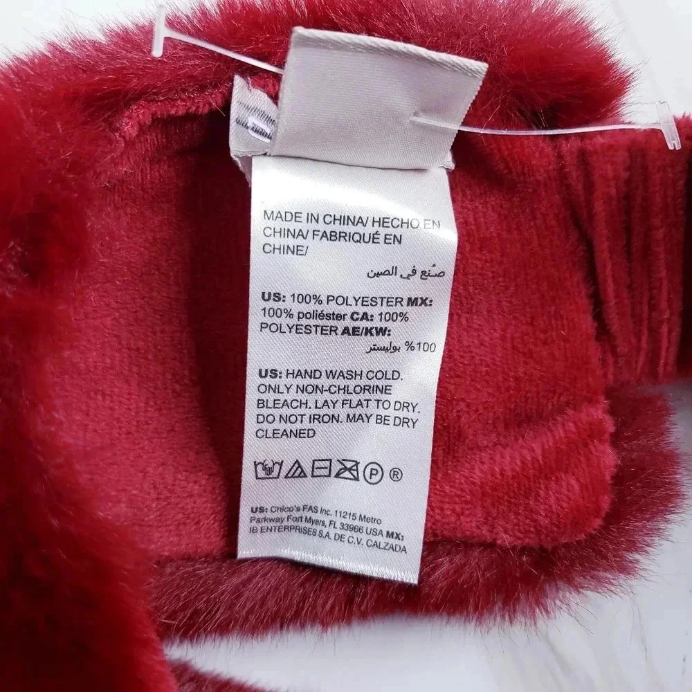 Chico’s Faux Fur Headband Holly Red Cold Weather Lined Cozy Soft